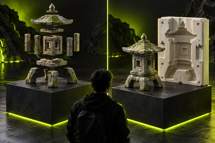 Illustrative 3D scene imagery for a Blender GLB workflow