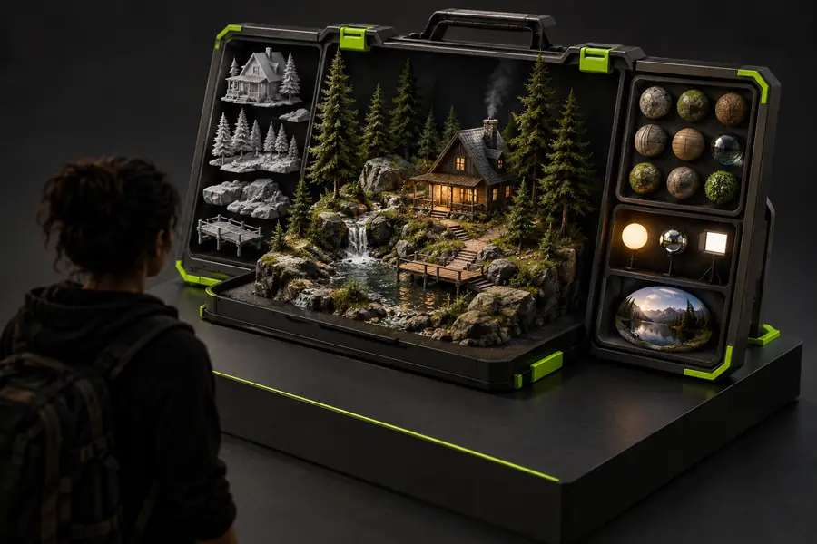 GLB scene shown as a packaged 3D asset